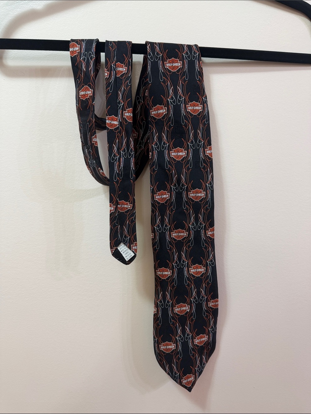 Ralph Marlin. Harley-Davidson Black Tie with Orange Flame Shield Pattern